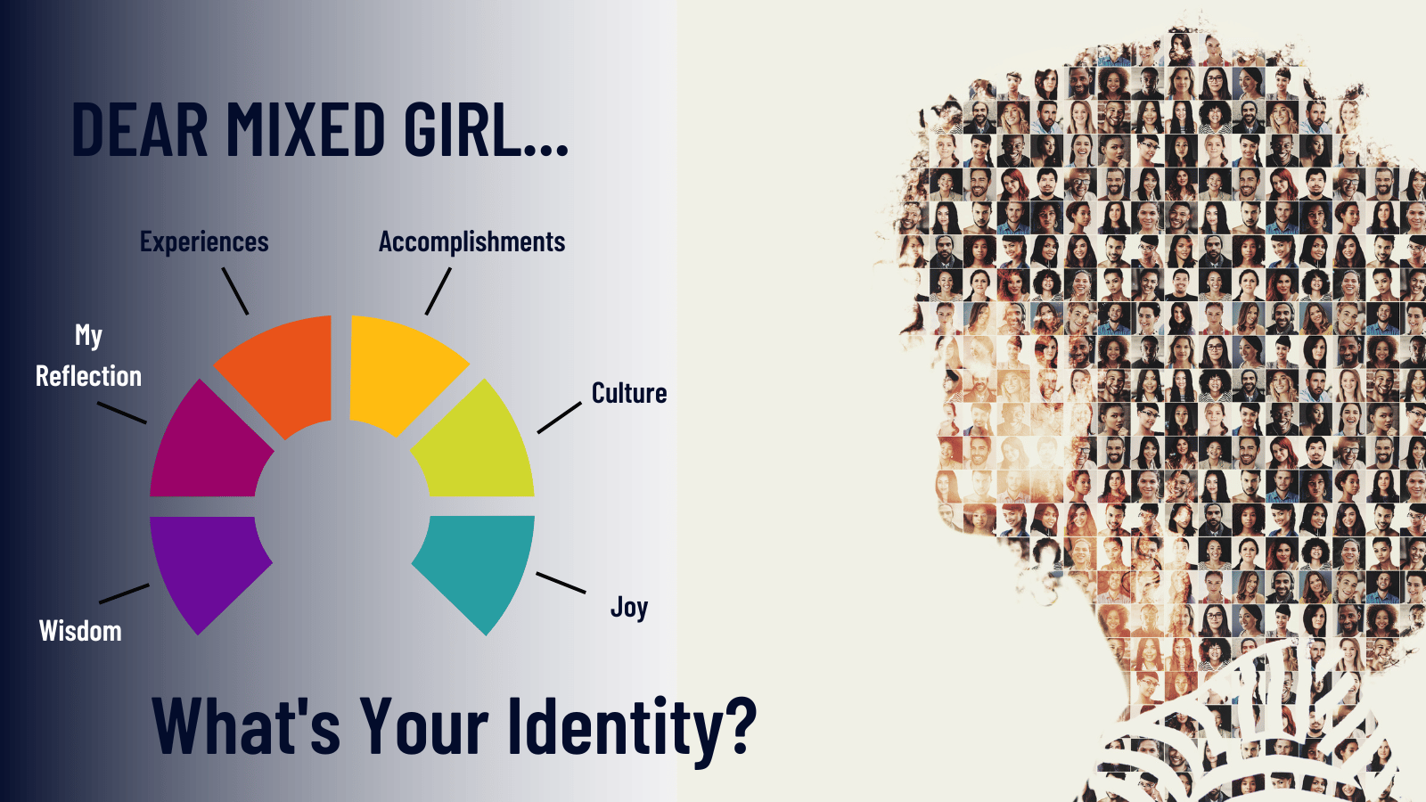 Image with a chart of major components of what makes a mixed girl/woman who she is.