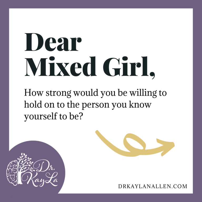 Purple border, white background, black lettering, and purple Dr. KayLa logo with the beginning of a Dear Mixed Girl Letter