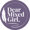 Purple and White Logo with quill drawn around a circle with "Dear Mixed Girl" in the center of it.